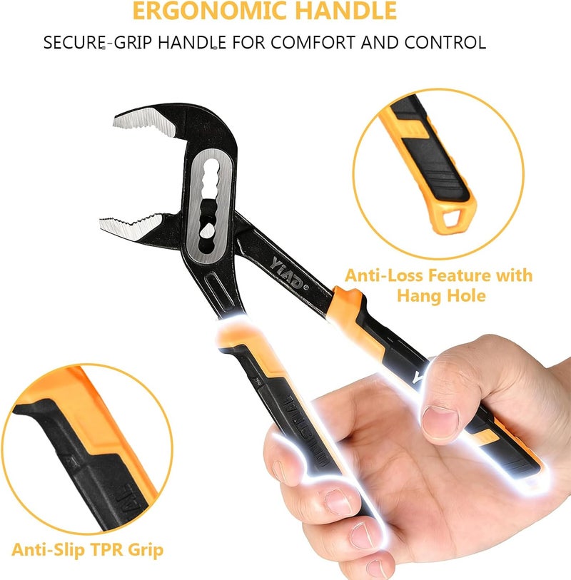wiselifetech Groove Joint Pliers 8/10 Inch V-Jaw Water Pump Pliers With 7-Position Push Locks,Adjustable Tongue and Groove lock Pliers Rubber Grip Handle Tools Set for Home Auto Repair,Nuts,Bolts,Pipe 2 Piece - Image 5